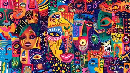 Fototapeta premium Colorful Abstract Faces in Vibrant Art Design
