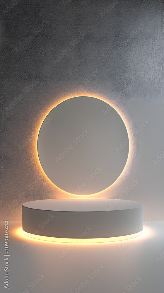 Poster 38. a high-end podium with a smooth white surface, illuminated from beneath, leaving an open space f