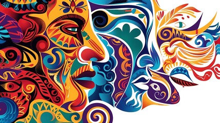 Fototapeta premium Colorful Abstract Faces with Ornate Designs