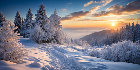 beautiful landscape of forest covered with snow