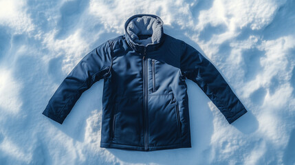 Navy blue winter jacket on snow-covered surface