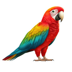 Obraz premium Vibrant Scarlet Macaw Perched on Branch Showcasing Stunning Multicolored Feathers, Tropical Environment, and Bright Characteristics in Photorealistic Style