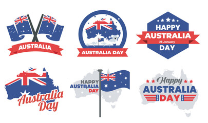 Collection of Australia Day Elements, Flags and Maps, Australia Banner Sticker Design Vector