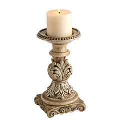 Fototapeta premium An ornate candle holder with a lit candle, isolated on a transparent background