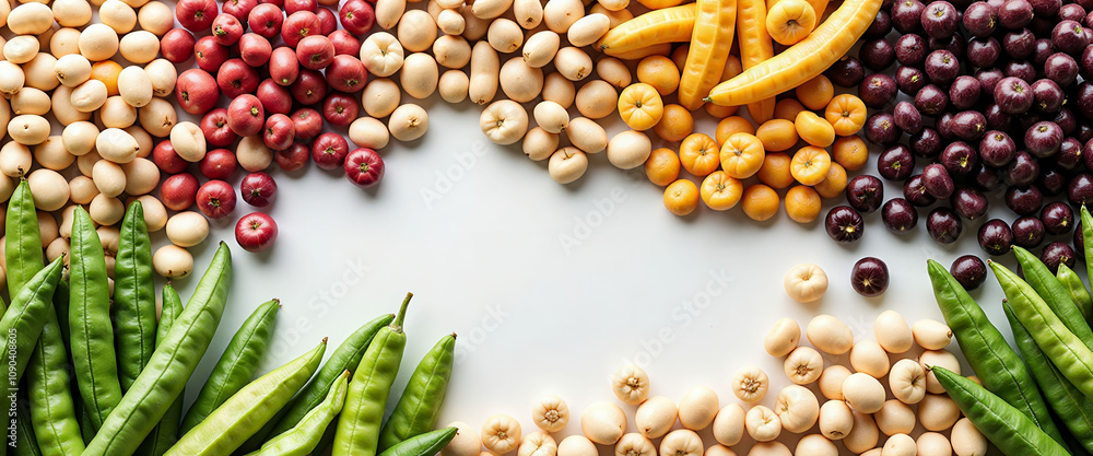 Poster a variety of nuts and beans are displayed in a row. the nuts are in different shapes and sizes, whil