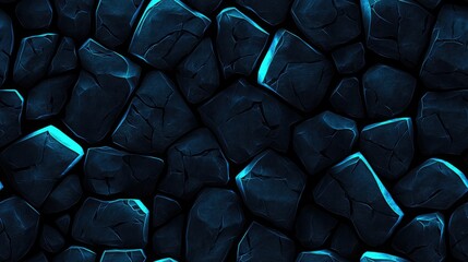 Fototapeta premium Seamless dark blue stone texture with glowing edges, ideal for backgrounds or game design.