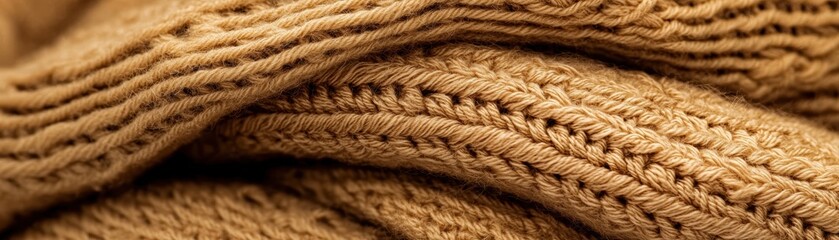Fototapeta premium Closeup of a handmade knitted scarf with detailed patterns, soft lighting highlighting warmth and dedication