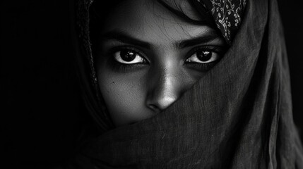 Naklejka premium Intense Gaze of a Woman in Traditional Scarf