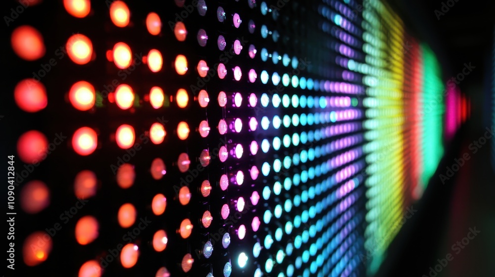 Aufkleber a close-up of a colorful led display with vibrant lights in various patterns.