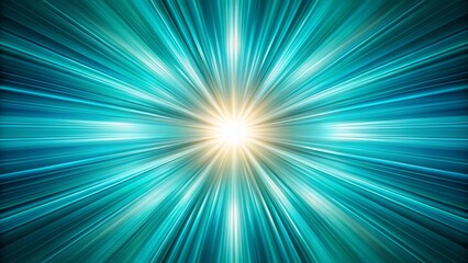 Fototapeta premium Abstract Teal Sunburst Panoramic Zoom, White Background, Radial Gradient