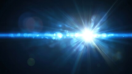 Obraz premium Celestial Burst: A luminous blue star explodes with radiant light beams across a dark expanse, creating a breathtaking cosmic scene.