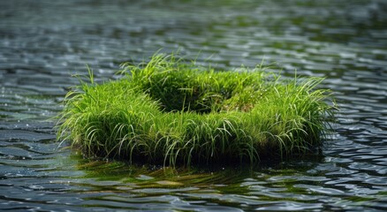 Green Grass Island in a Calm Lake