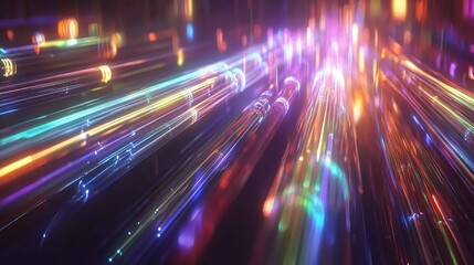 Fototapeta premium Futuristic 3D Visualization of Vibrant Optical Fiber Cables Transmitting High-Speed Internet Signals