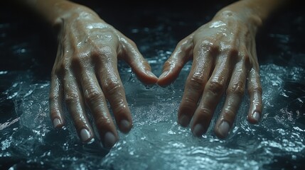 Fototapeta premium Close-up of hands reaching across a table, symbolizing the supportive relationship between therapist and client, with hyper-detailed textures of the skin and surroundings.