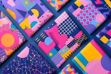 Obraz premium Festive geometric New Year designs with joyful typography, perfect for social and print