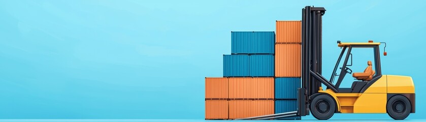Fototapeta premium Efficient cargo shipping forklift handling containers in logistics hub industrial setting aerial view supply chain management