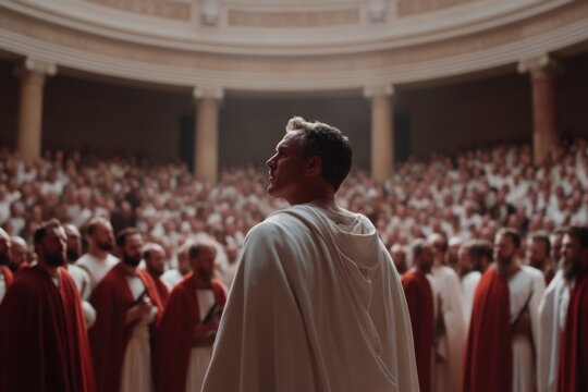 Political leader addressing supporters in ancient roman senate or forum - Powered by Adobe