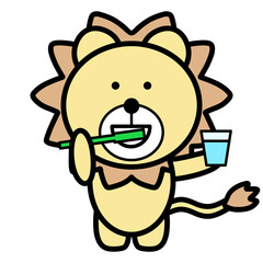 歯を磨くライオン　イラスト