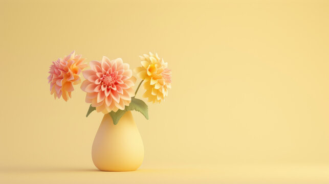 Yellow Vase with Pink and Yellow Dahlias