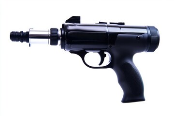 A black compact gun design featuring sleek lines and modern aesthetics. This image captures an innovative take on firearm technology. Perfect for conceptual projects. Generative AI