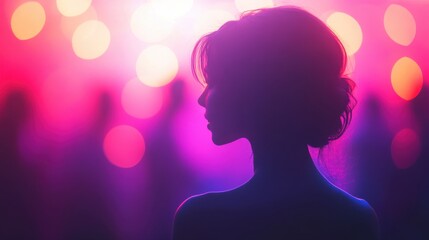 Obraz premium Woman Silhouetted in Neon Lights.