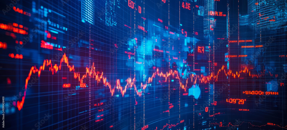 Poster global financial market data visualization with stock charts and graphs