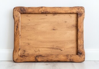 rustic wooden tray on white background