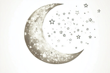 Moon with stars on white background