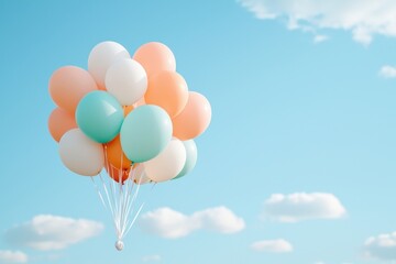 Fototapeta premium Joyful balloons floating against blue sky nature exploration outdoor view