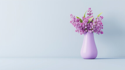 Fototapeta premium Lilac Flowers in Purple Vase on Blue Background