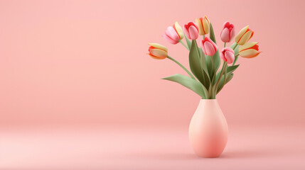 Obraz premium Pink Tulips in a Vase on a Pink Background