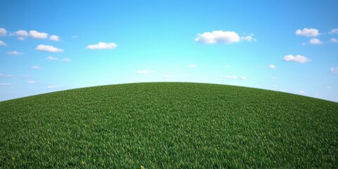 Fototapeta premium Lush Green Hill Under a Bright Blue Sky with Fluffy White Clouds – Serene Landscape for Nature and Outdoor Themes