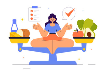 Diet Vector Illustration featuring Healthy Meal Guidance for Selecting Fresh Vegetables, Fruits, and Balanced Food in a Flat Style Cartoon Background