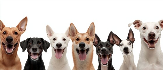 Obraz premium Cheerful dogs gathered together studio pet photography bright setting fun vibe