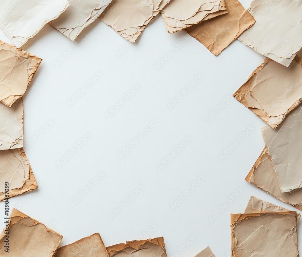 Poster vintage blank papers frame a white space. torn edges create a rustic look, perfect for backgrounds o