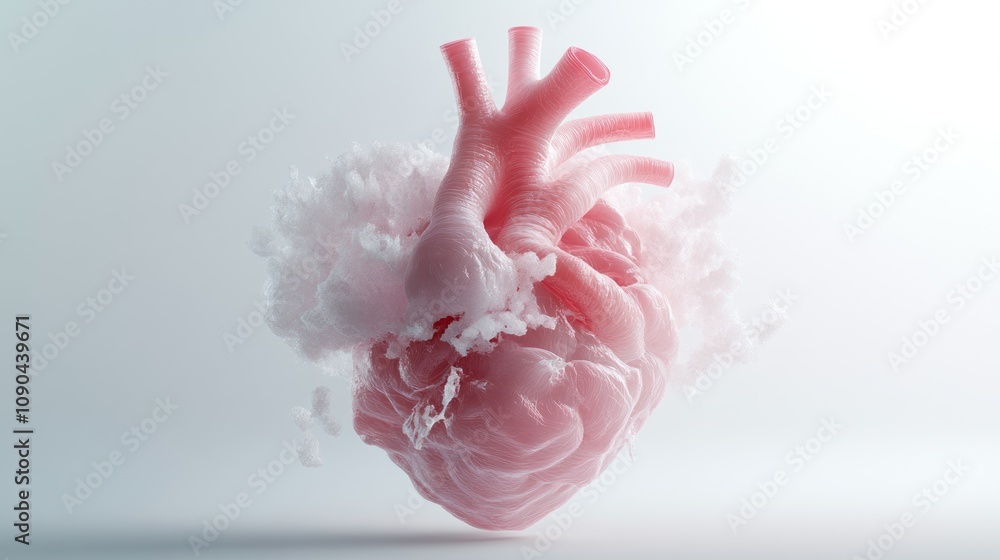 Poster a stylized, floating heart surrounded by soft clouds, symbolizing life and emotion.