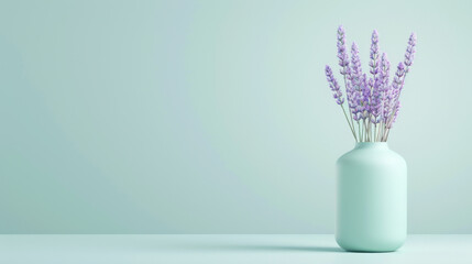 Lavender Bouquet in a Blue Vase on a Blue Background