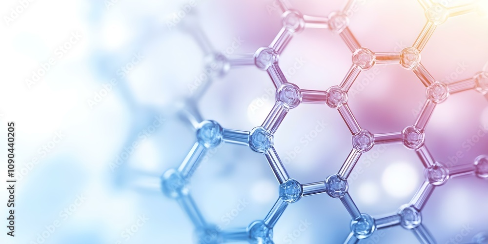 Poster a close-up view of a molecular structure, showcasing interconnected atoms and bonds in a hexagonal p