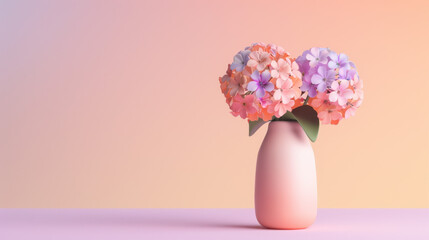 Pink and Purple Flowers in Vase on Pastel Background