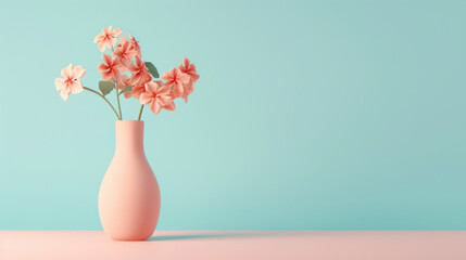 Pink Phlox Flowers in a Vase on a Pastel Background 