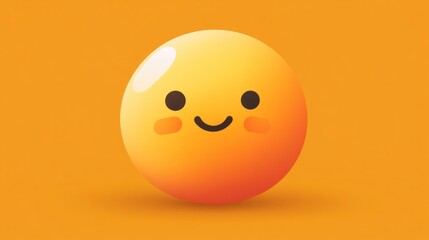 A 3D yellow emoticon with a happy expression on an orange background.