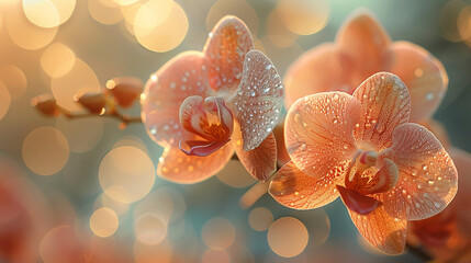 A close up of a pink orchid with droplets of water on its petals