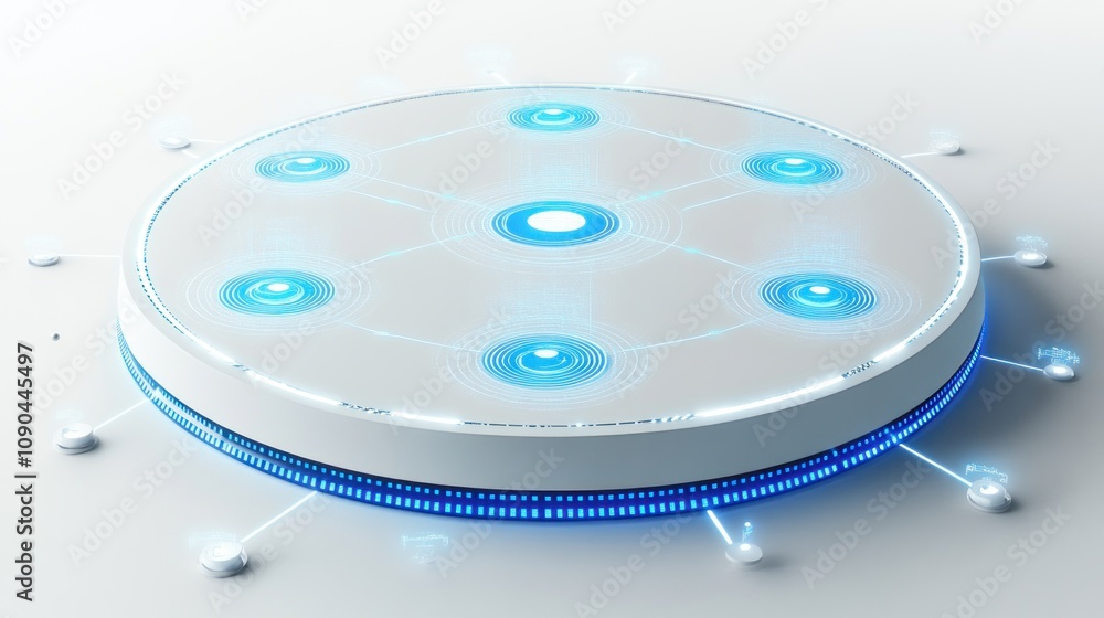 Aufkleber A futuristic circular device with glowing elements, suggesting advanced technology or interface.