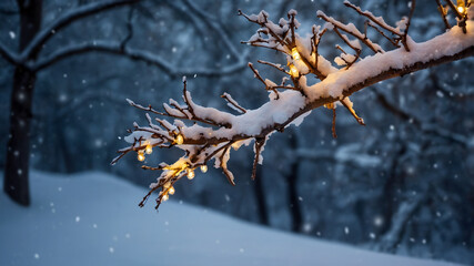 Frozen Winter Wonderland Snowy Pine Tree Branch Closeup in Nature