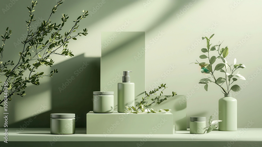 Poster minimalistic 3d product display with clean edges and soft shadows capturing the essence of nature fo