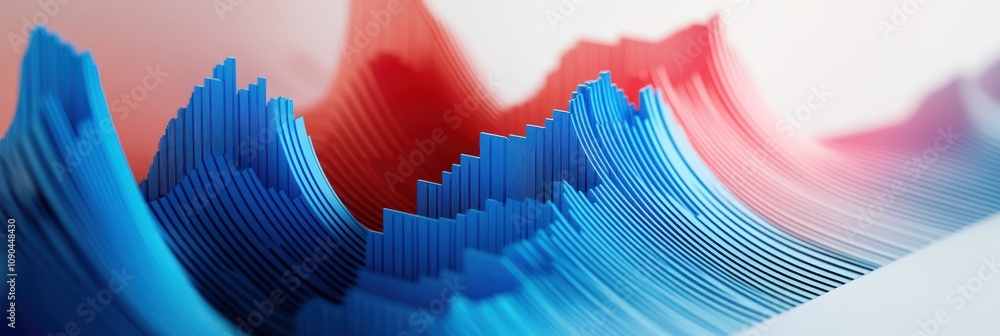 Poster Abstract representation of sound waves in blue and red, emphasizing movement and energy.