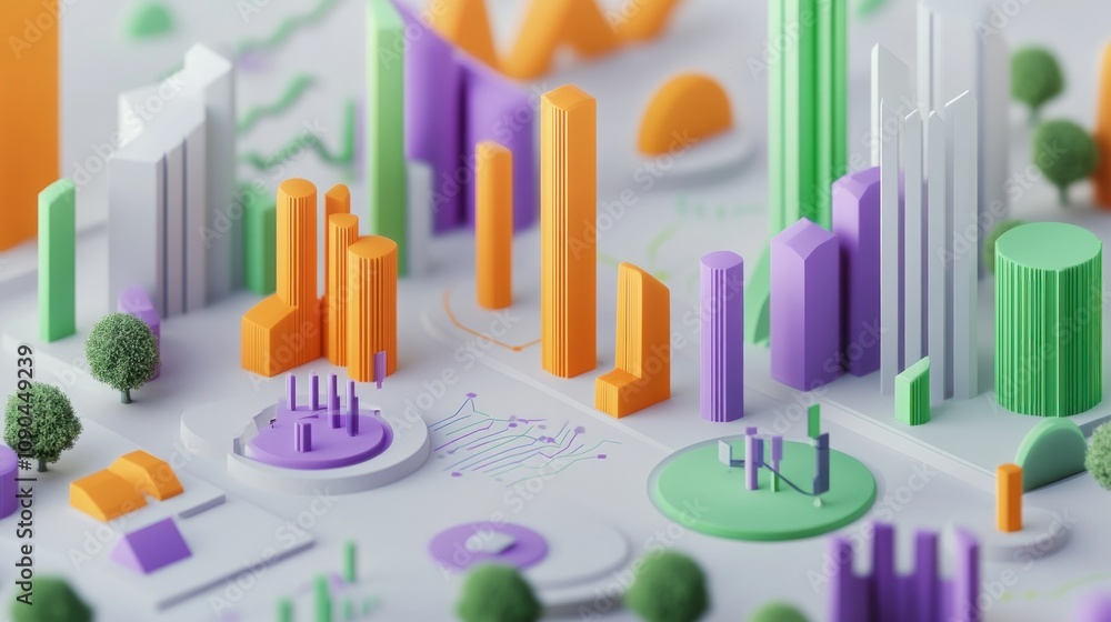Aufkleber a colorful 3d cityscape model showcasing urban structures and greenery.