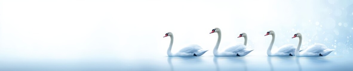 Obraz premium Swans gliding gracefully in wetland pond