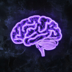 Obraz premium Neon Brain Illustration with Purple Glow on Dark Background, Modern Science Concept