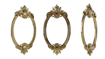 3D render of Decorative golden vintage frames, Golden baroque frame on transparent background.